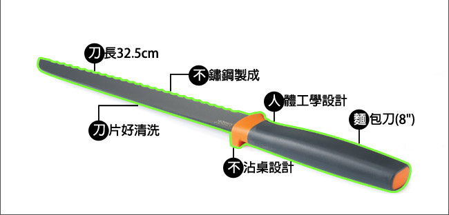 Joseph 好收納不鏽鋼刀具 麵包刀 不沾桌設計 止滑握把 人體工學設計 Joseph 好收納不鏽鋼刀具 麵包刀 不沾桌設計 止滑握把 人體工學設計